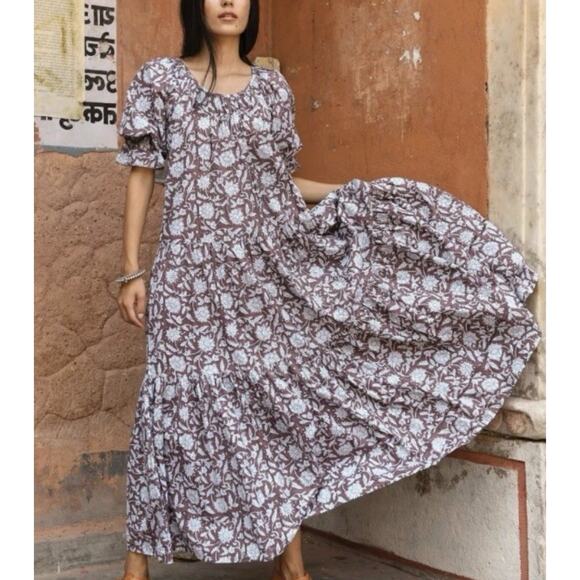DOI Sahana Gown Maxi Dress Brown Floral Print - Picture 1 of 13